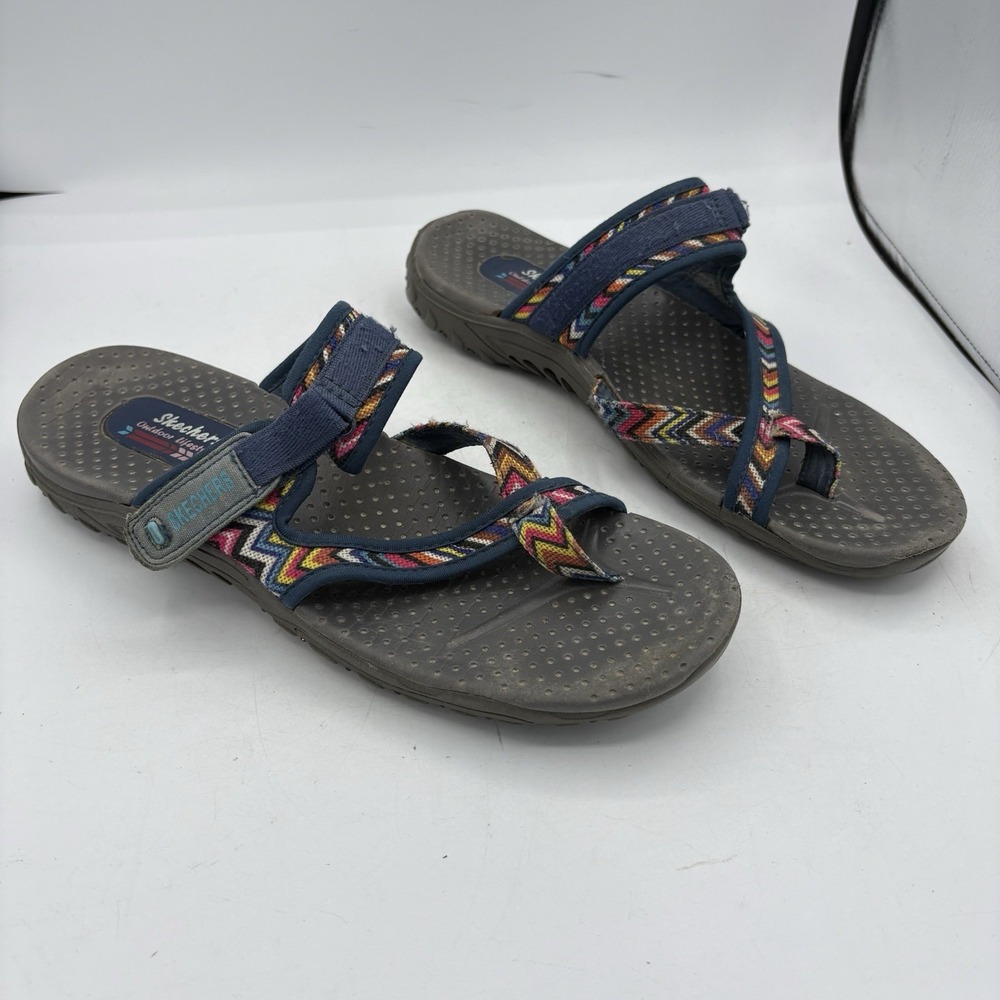Skechers Sandals Womens Size 11 Reggae Zig Swag Aztec Navy Blue Strappy‎
